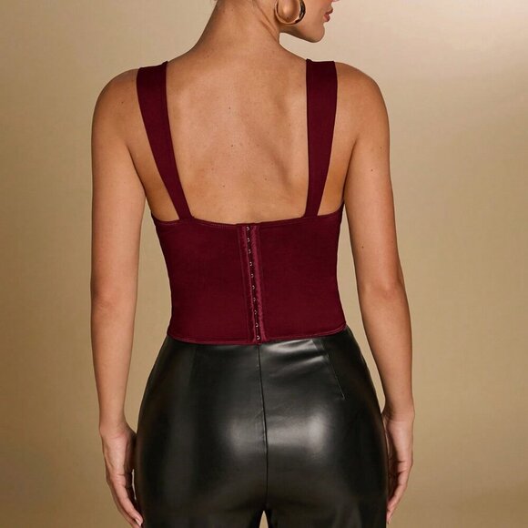 Burgundy Elegant Women's Seamless Lace Underwire Crop Bra - Picture 2 of 6